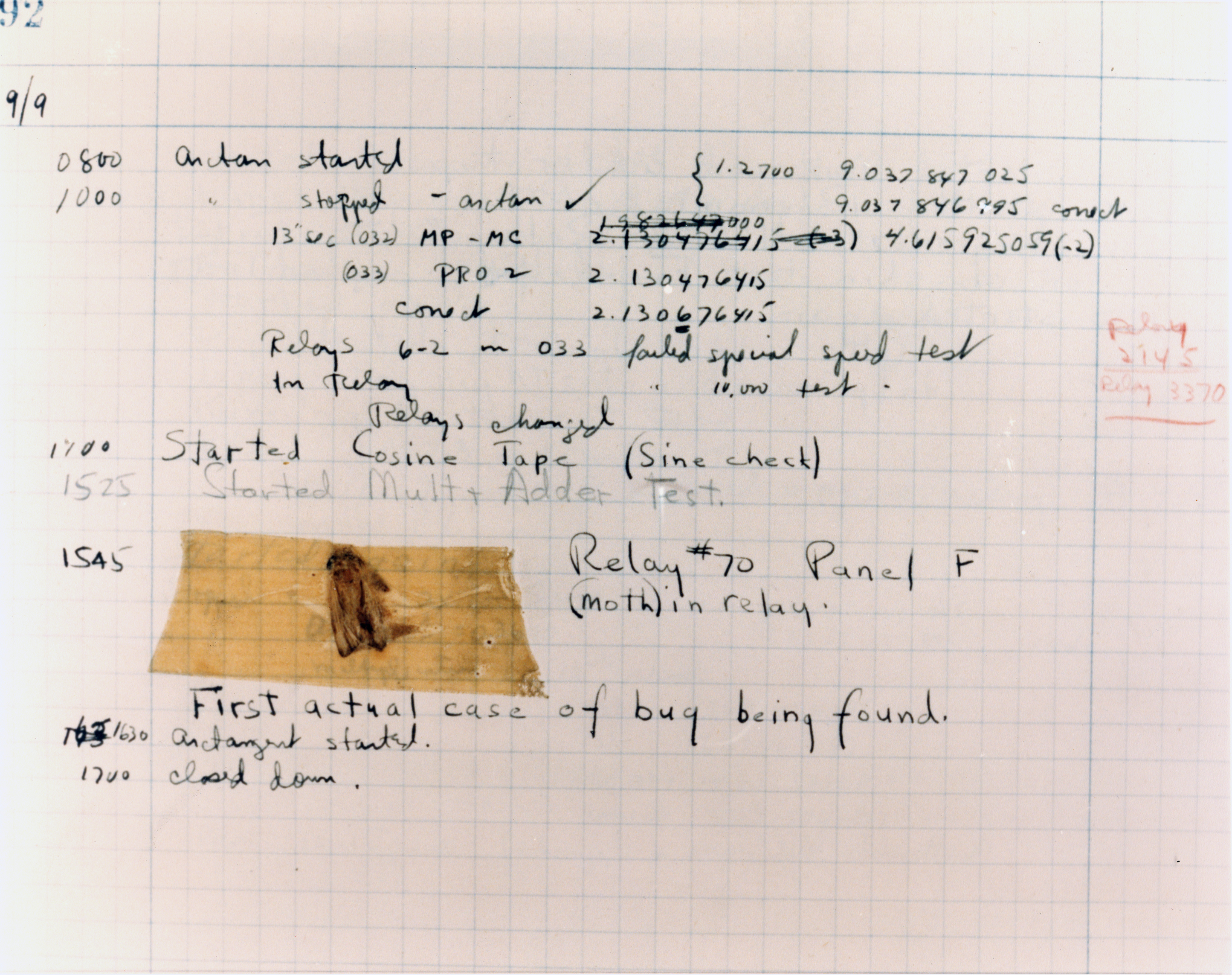 The original 1947 logbook page with the moth taped in — now at the Smithsonian