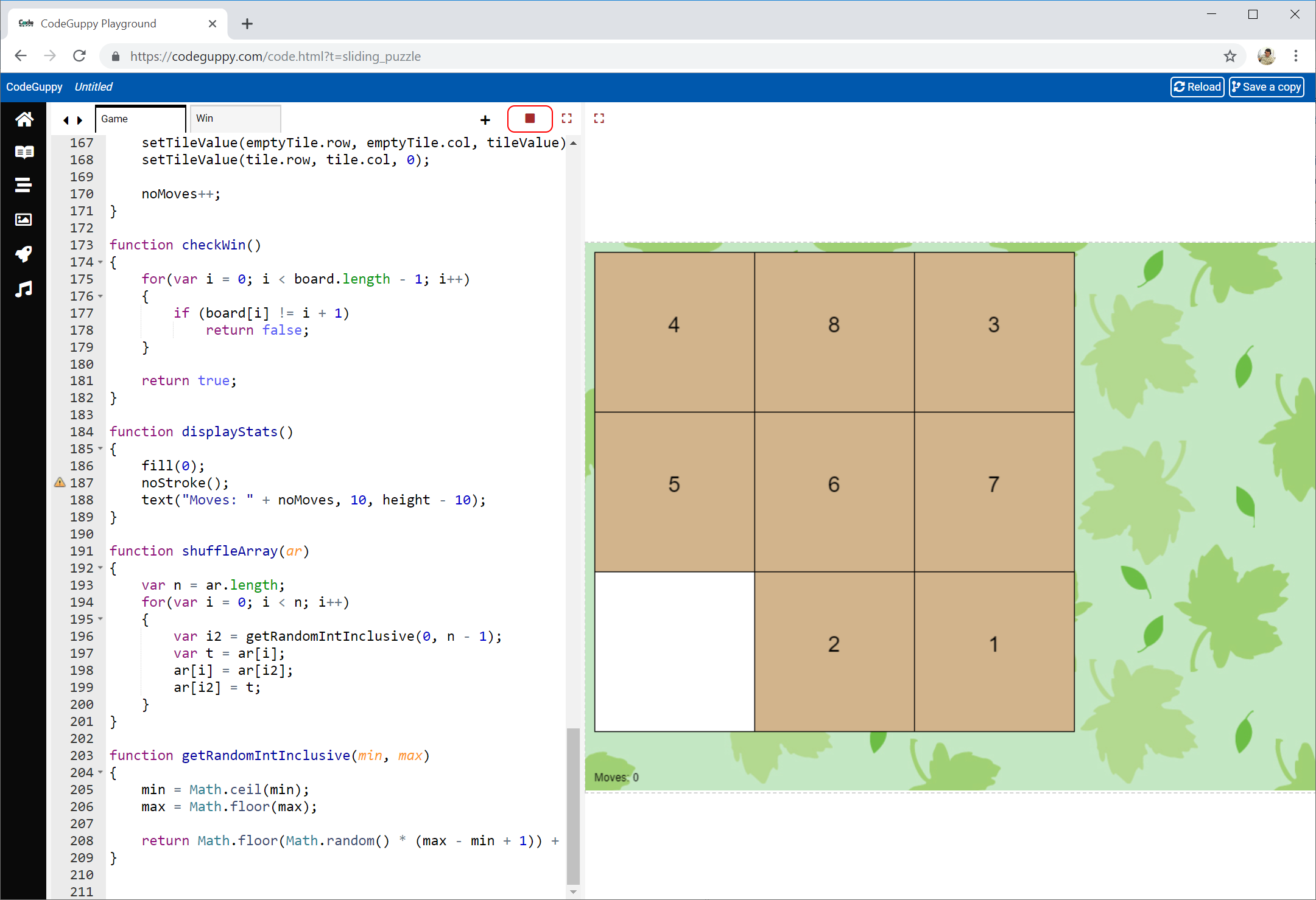 Codeguppy How To Create A Sliding Puzzle Game In Javascript